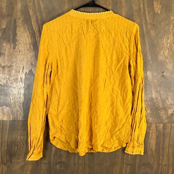 LOFT Womens Blouse Yellow Popcorn Keyhole Front Pleated Round Neck Small - Picture 10 of 12